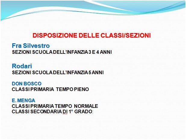 DISLOCAZIONE DELLE CLASSI E DELLE SEZIONI A.S. 2018/19